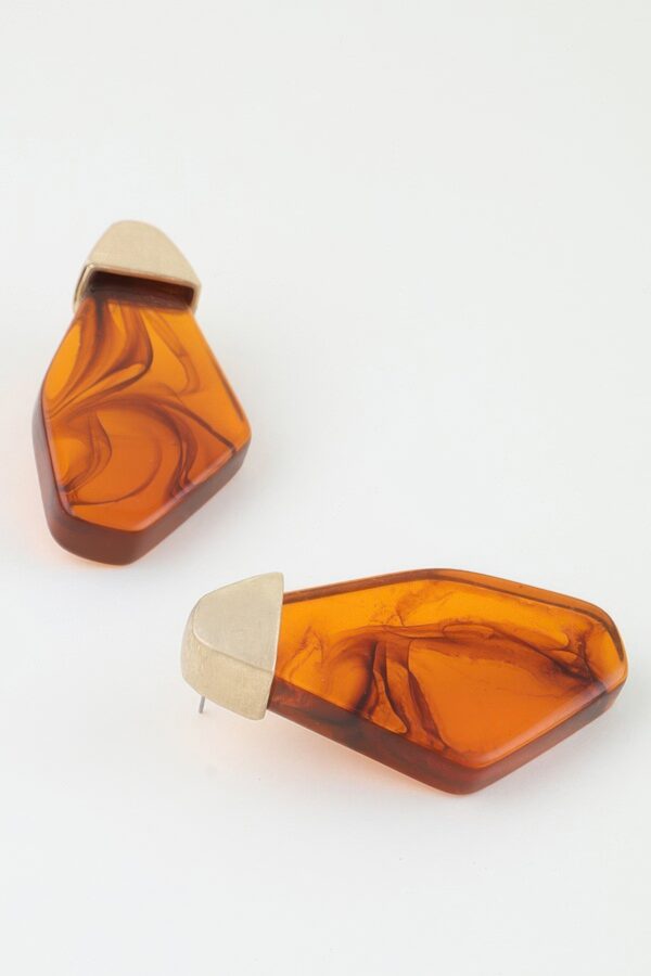 Ripple Geometric Stone Earrings with Matte Metal Top