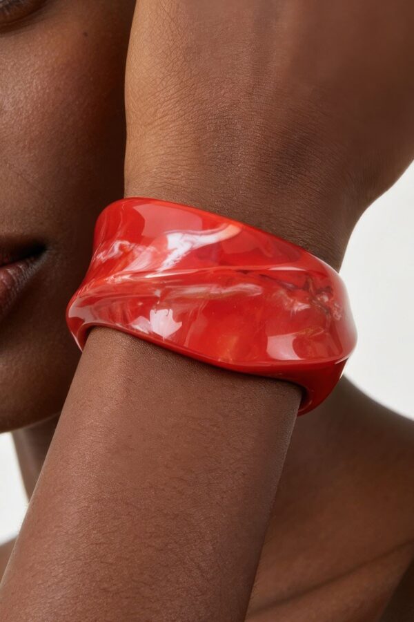 Asymmetrical Wide Resin Bangle - Curved Retro Silhouette