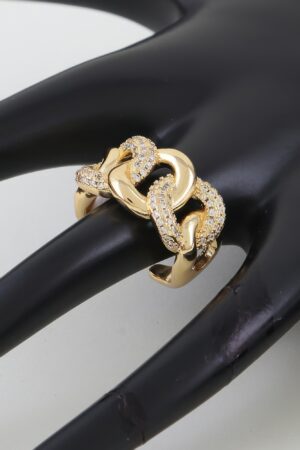 Bejeweled Curb Chain Ring - Polished Pave Links