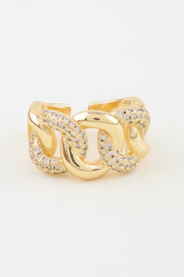 Bejeweled Curb Chain Ring - Polished Pave Links
