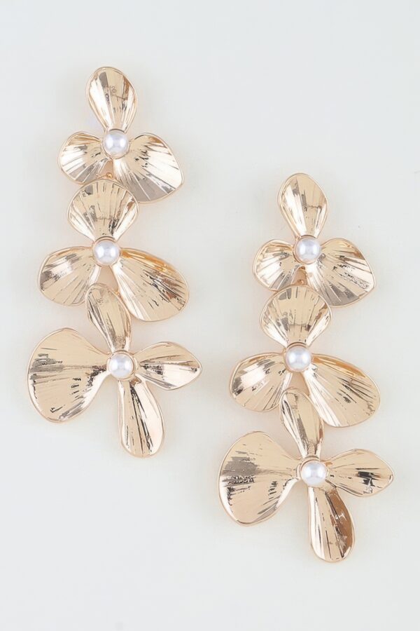 Polished Triple Flower Drop Earrings - Floral Cascade