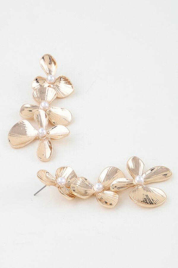 Polished Triple Flower Drop Earrings - Floral Cascade