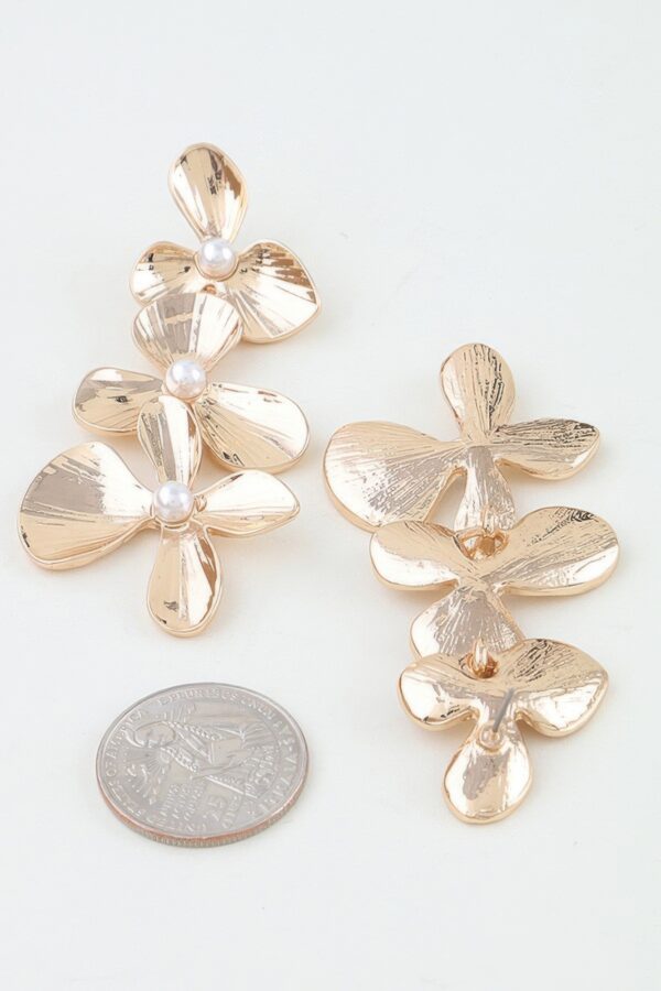 Polished Triple Flower Drop Earrings - Floral Cascade