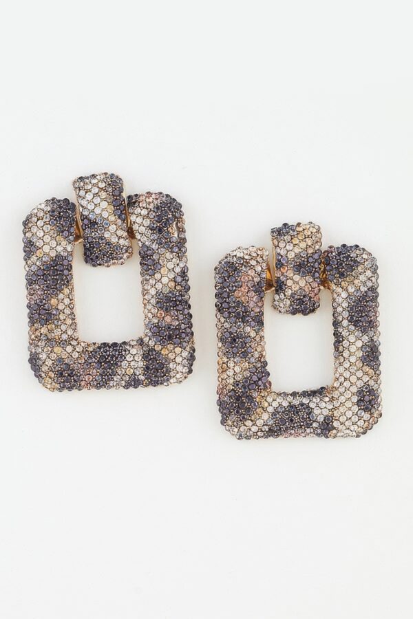 Pave Square Open-Frame Geometric Earrings