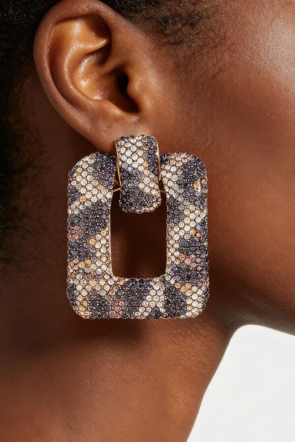 Pave Square Open-Frame Geometric Earrings