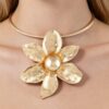 Hammered Flower Choker - Textured Five-Petal Pendant