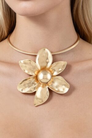 Hammered Flower Choker - Textured Five-Petal Pendant
