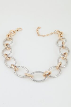 Indented Hoop Chain Necklace with Textured Ovals