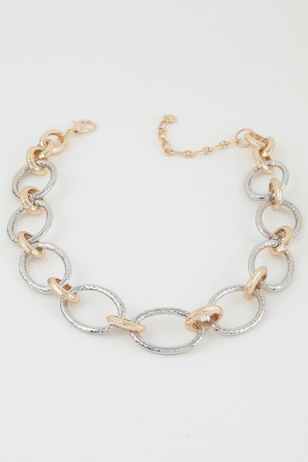 Indented Hoop Chain Necklace with Textured Ovals