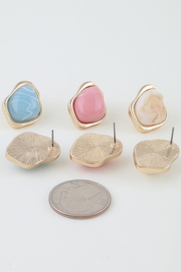 Ripple Stone Stud Earrings with Metallic Border