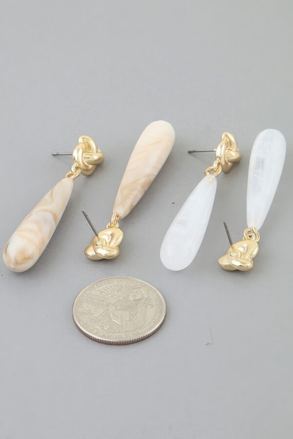 Marble Knot Teardrop Earrings - Sculpted Stone Drop