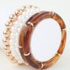 Marble Tube Beaded Bracelet Set with Metallic Accents