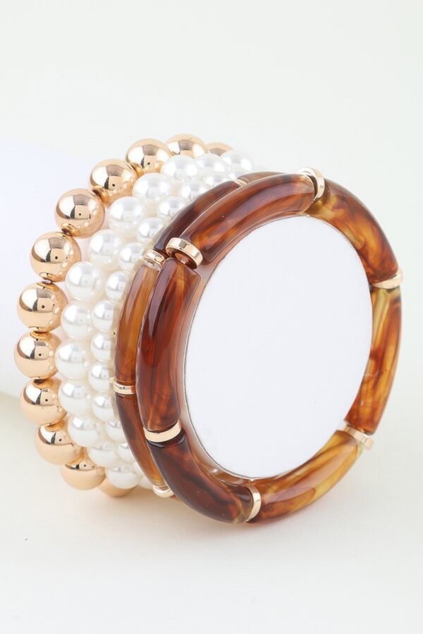 Marble Tube Beaded Bracelet Set with Metallic Accents