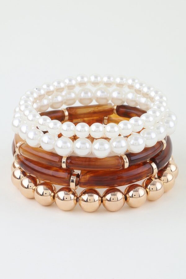 Marble Tube Beaded Bracelet Set with Metallic Accents