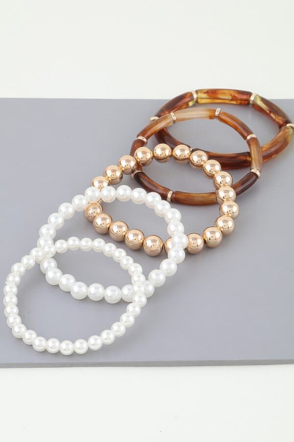 Marble Tube Beaded Bracelet Set with Metallic Accents