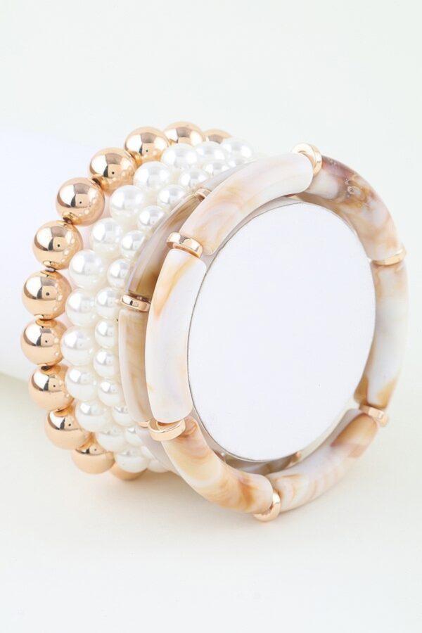 Marble Tube Beaded Bracelet Set with Metallic Accents