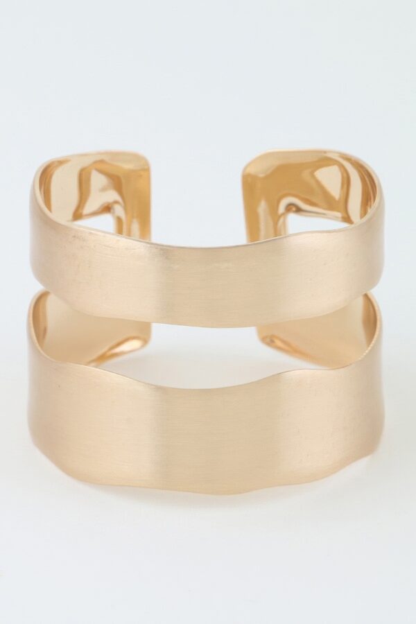 Hammered Double Wave Open Cuff Bracelet