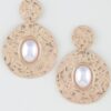 Pearl Drop Earrings with Hammered Frame