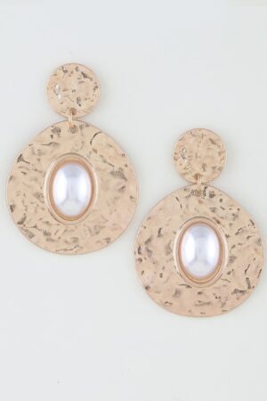 Pearl Drop Earrings with Hammered Frame