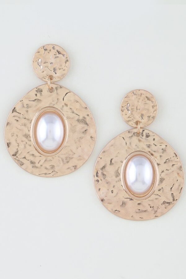 Pearl Drop Earrings with Hammered Frame