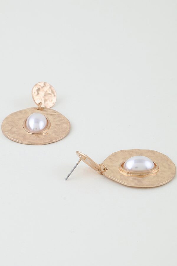 Pearl Drop Earrings with Hammered Frame