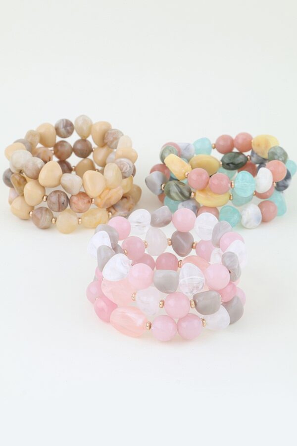 Multi Marble Stone Beaded Bracelet - Multi-Strand Gloss