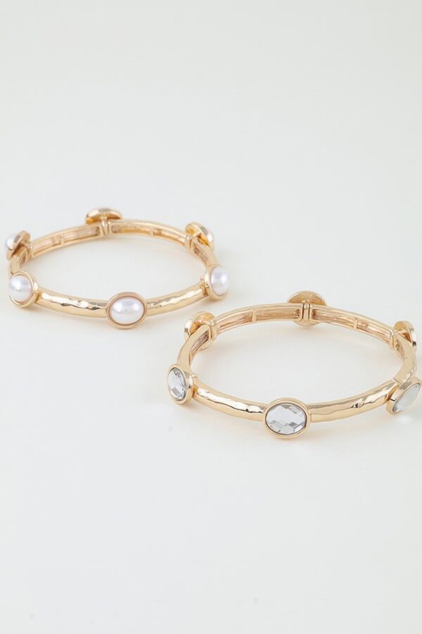 Textured Band Pearl Charm Cuff Bracelet