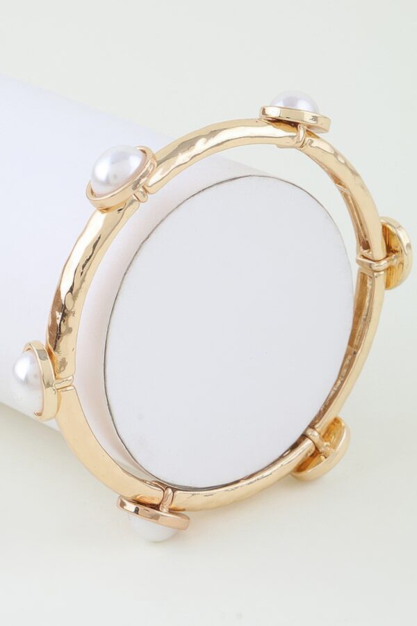Textured Band Pearl Charm Cuff Bracelet
