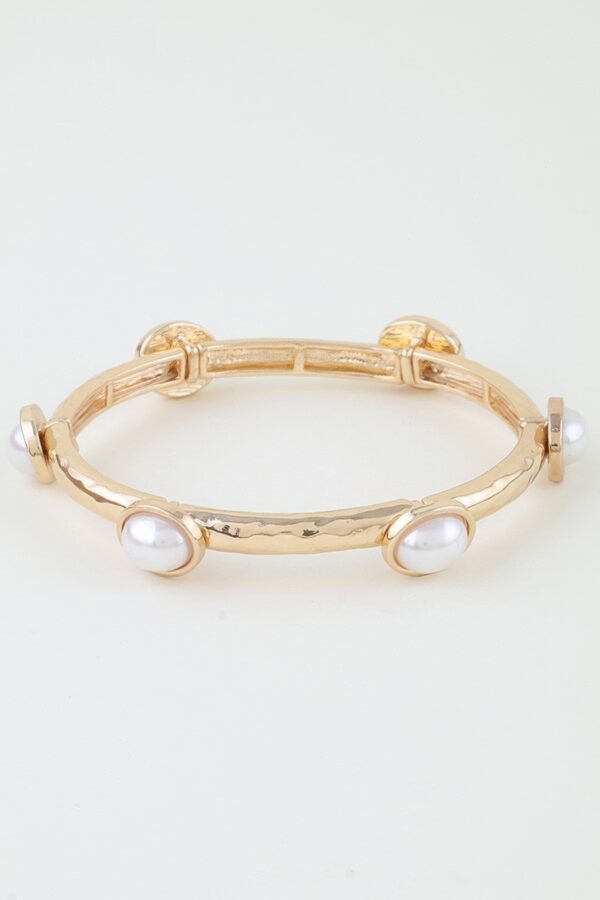Textured Band Pearl Charm Cuff Bracelet