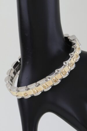 Box Chain Cuff Bracelet - Two-Tone Polished Finish
