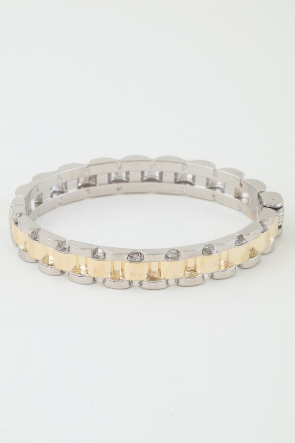 Box Chain Cuff Bracelet - Two-Tone Polished Finish