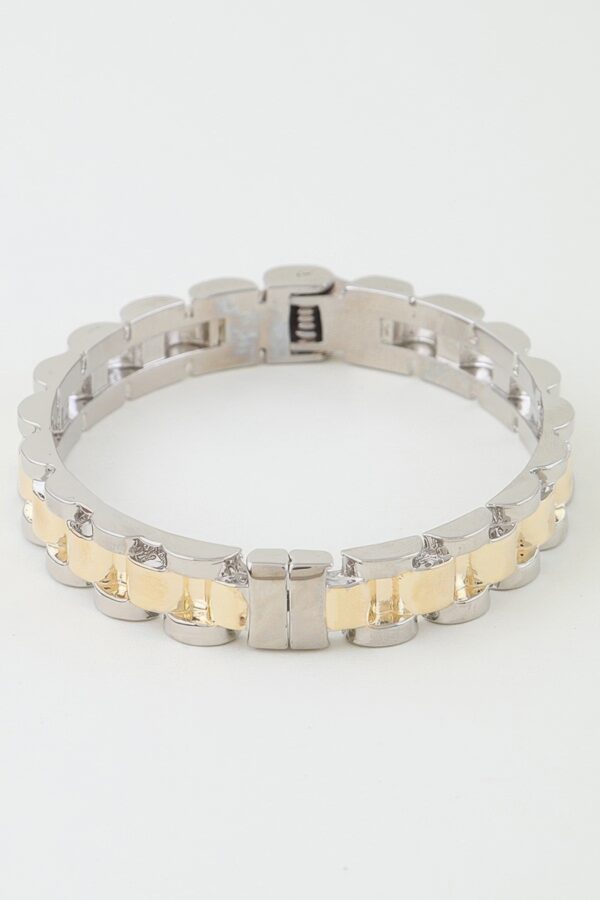 Box Chain Cuff Bracelet - Two-Tone Polished Finish