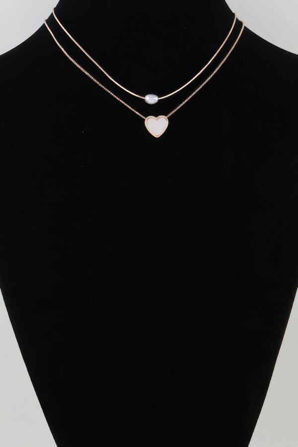 Double Chain Necklace with Heart Pendant - Dainty Layered