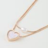 Double Chain Necklace with Heart Pendant - Dainty Layered