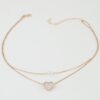 Double Chain Necklace with Heart Pendant - Dainty Layered