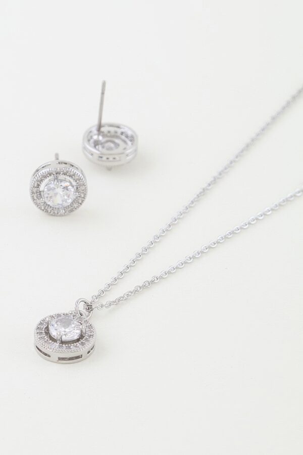 Rhinestone Pendant Necklace Set with Matching Studs