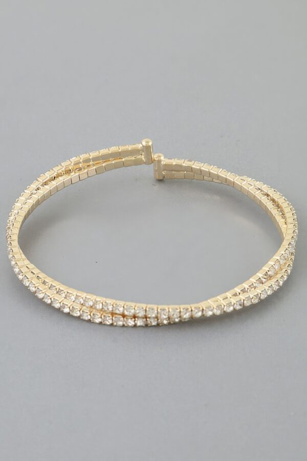 Interlocked Cubic Rhinestone Cuff Bracelet - Slim Layered