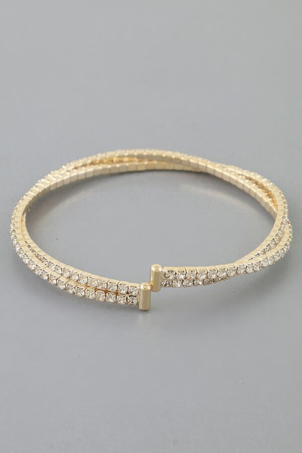 Interlocked Cubic Rhinestone Cuff Bracelet - Slim Layered