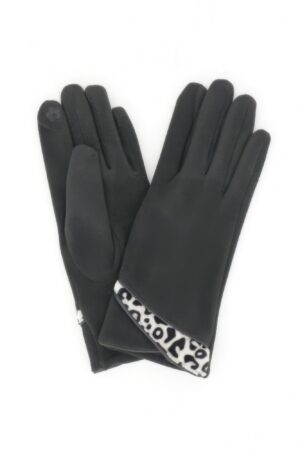 Touchscreen Gloves with Leopard Cuff Trim