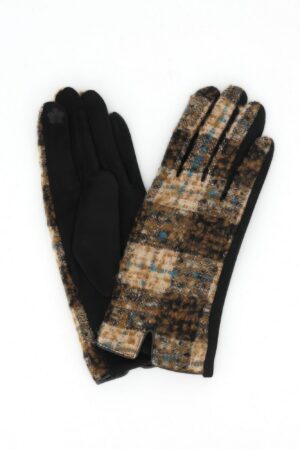 Tweed Touchscreen Gloves with Suede Palm & Floral Tip