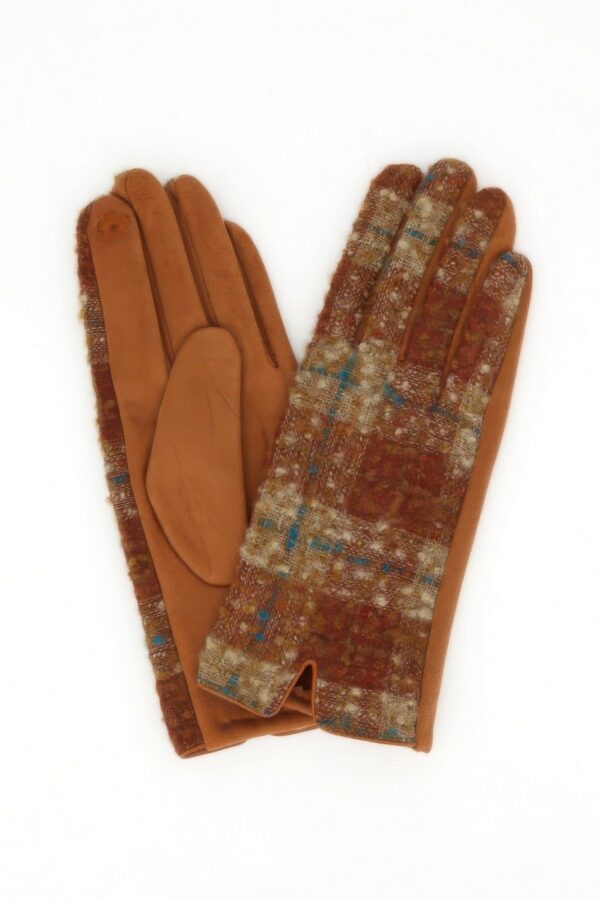 Tweed Touchscreen Gloves with Suede Palm & Floral Tip