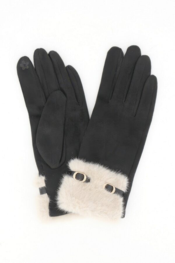 Touchscreen Faux Suede Gloves with Faux Fur Cuff & Buckle