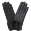 Quilted Faux Leather Touchscreen Fur Cuff Gloves