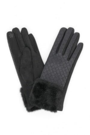 Quilted Faux Leather Touchscreen Fur Cuff Gloves