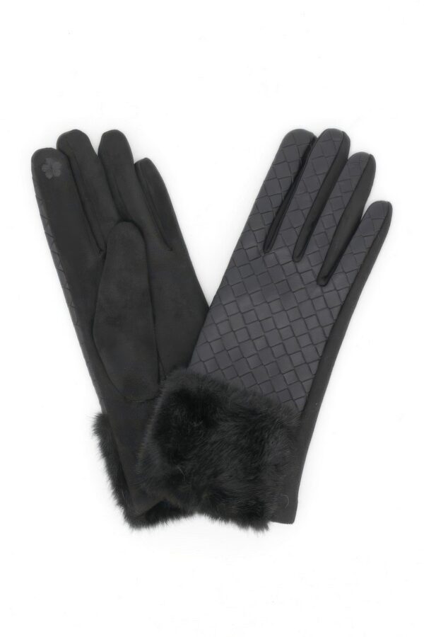 Quilted Faux Leather Touchscreen Fur Cuff Gloves