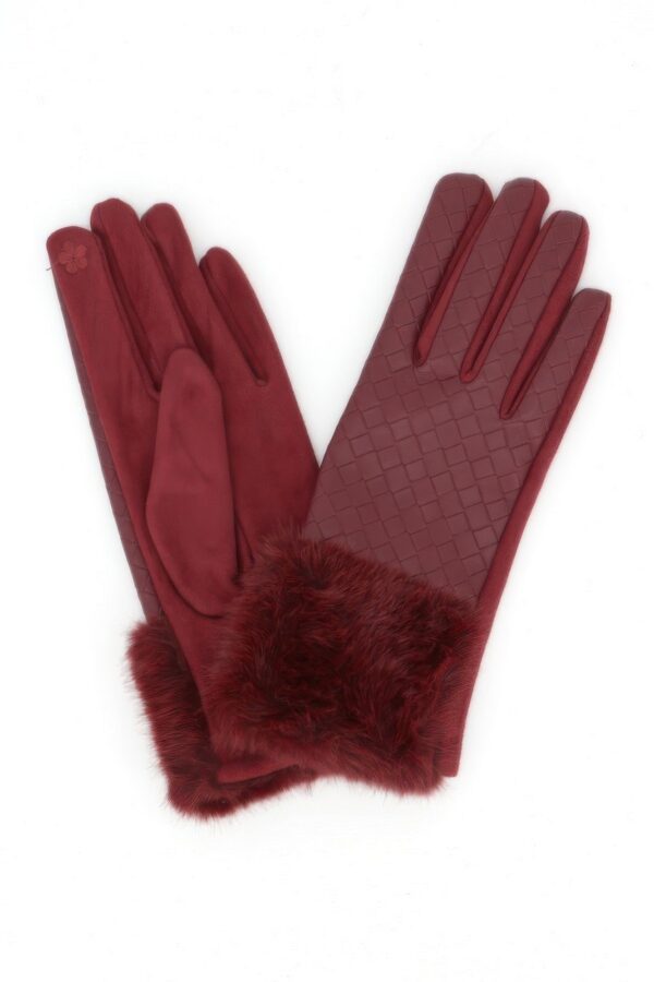 Quilted Faux Leather Touchscreen Fur Cuff Gloves