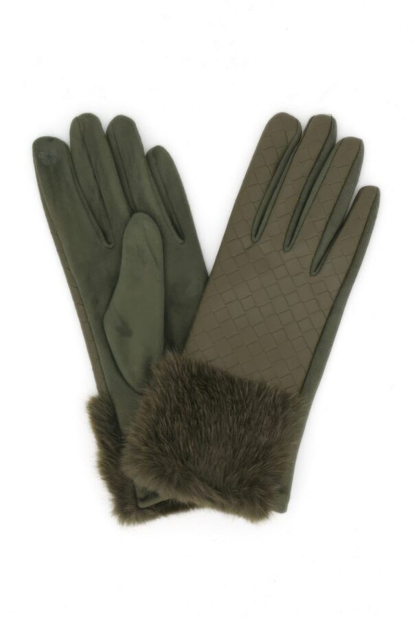 Quilted Faux Leather Touchscreen Fur Cuff Gloves