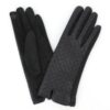 Quilted Faux Leather Touchscreen Gloves with Embroidery