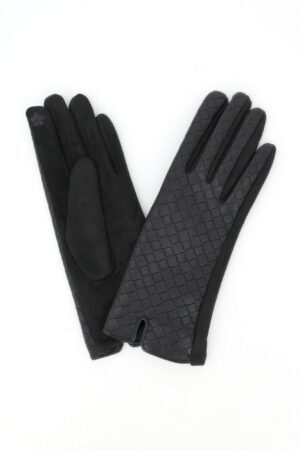 Quilted Faux Leather Touchscreen Gloves with Embroidery