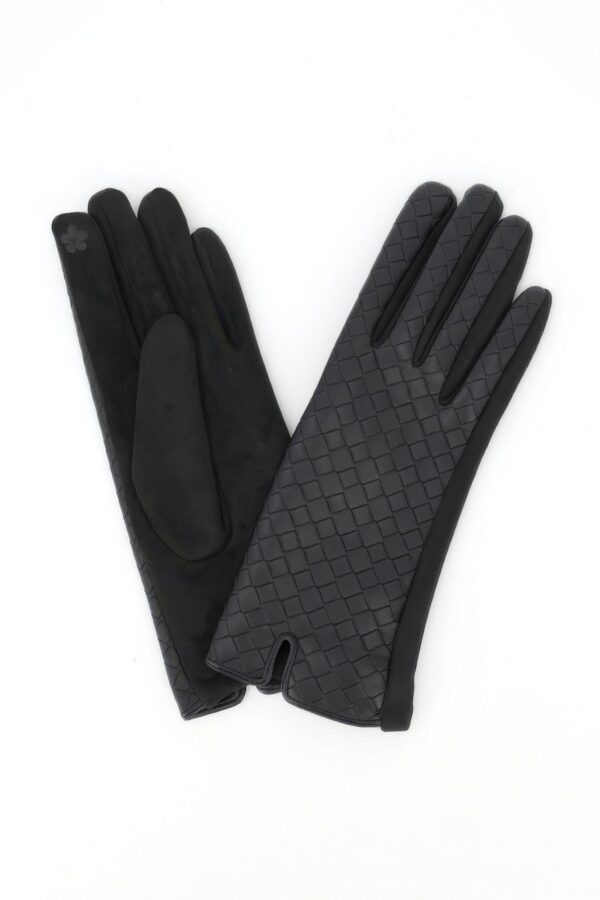 Quilted Faux Leather Touchscreen Gloves with Embroidery
